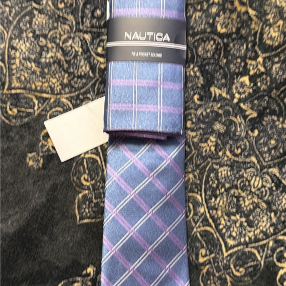 Nautica Men's Lavender and Sky Blue Checkered Tie